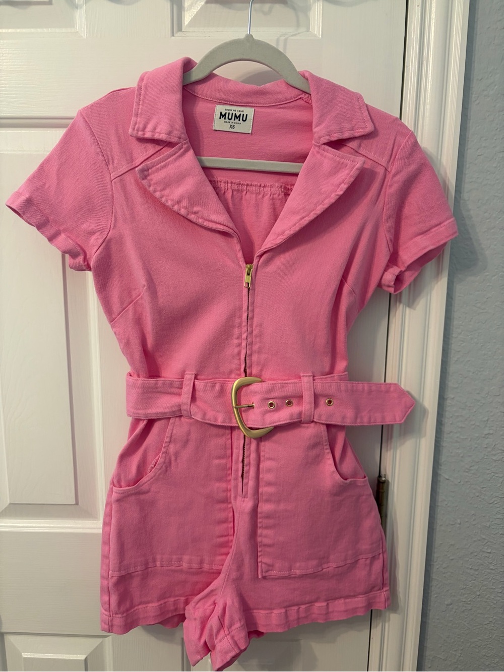 Show Me Your Mumu Pink Short Sleeve One-Piece Romper with Belt